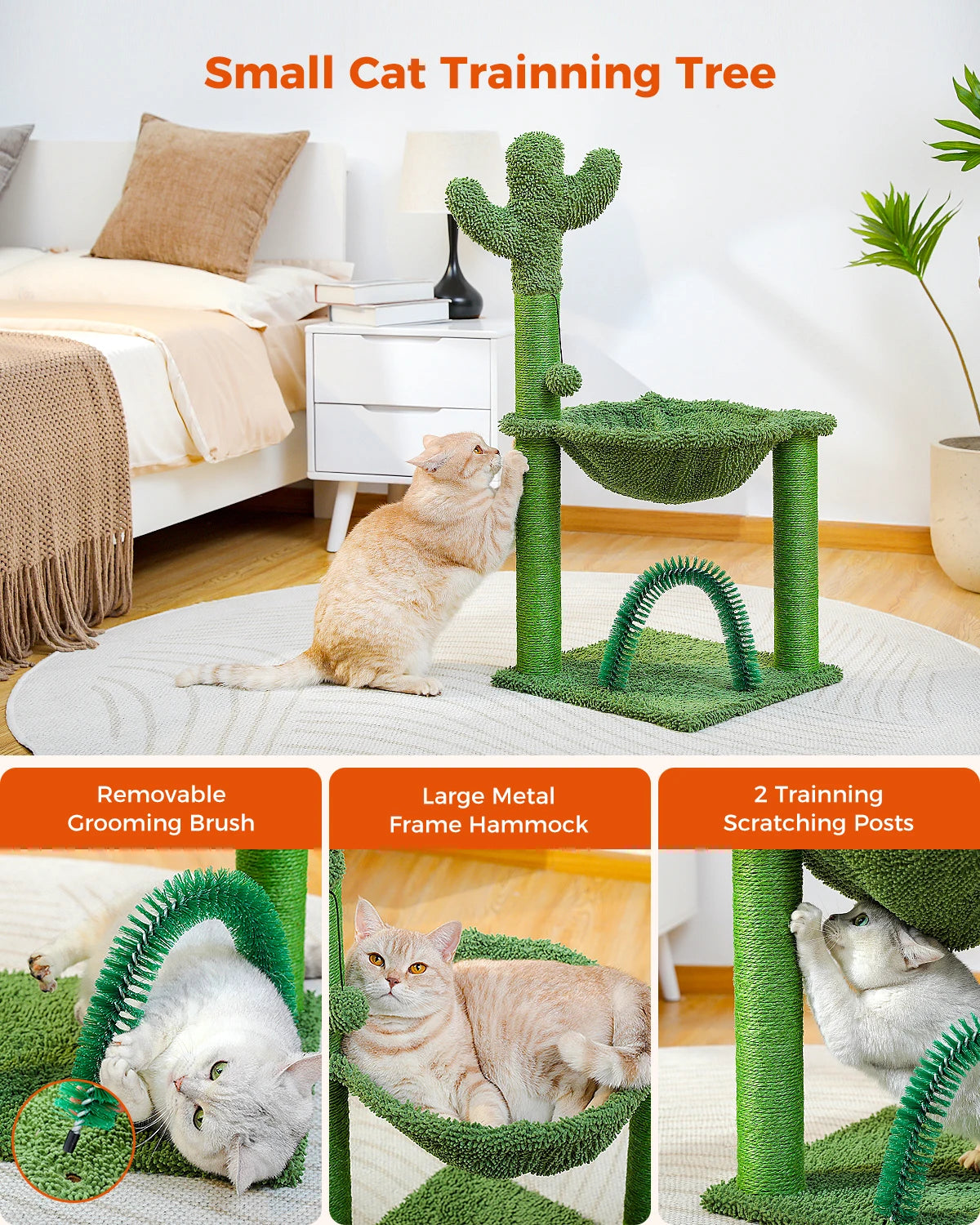 Cactus Cat Tree 33 Inch - Cat Tower with Sisal Scratching Posts and Cozy Hammock 🐾