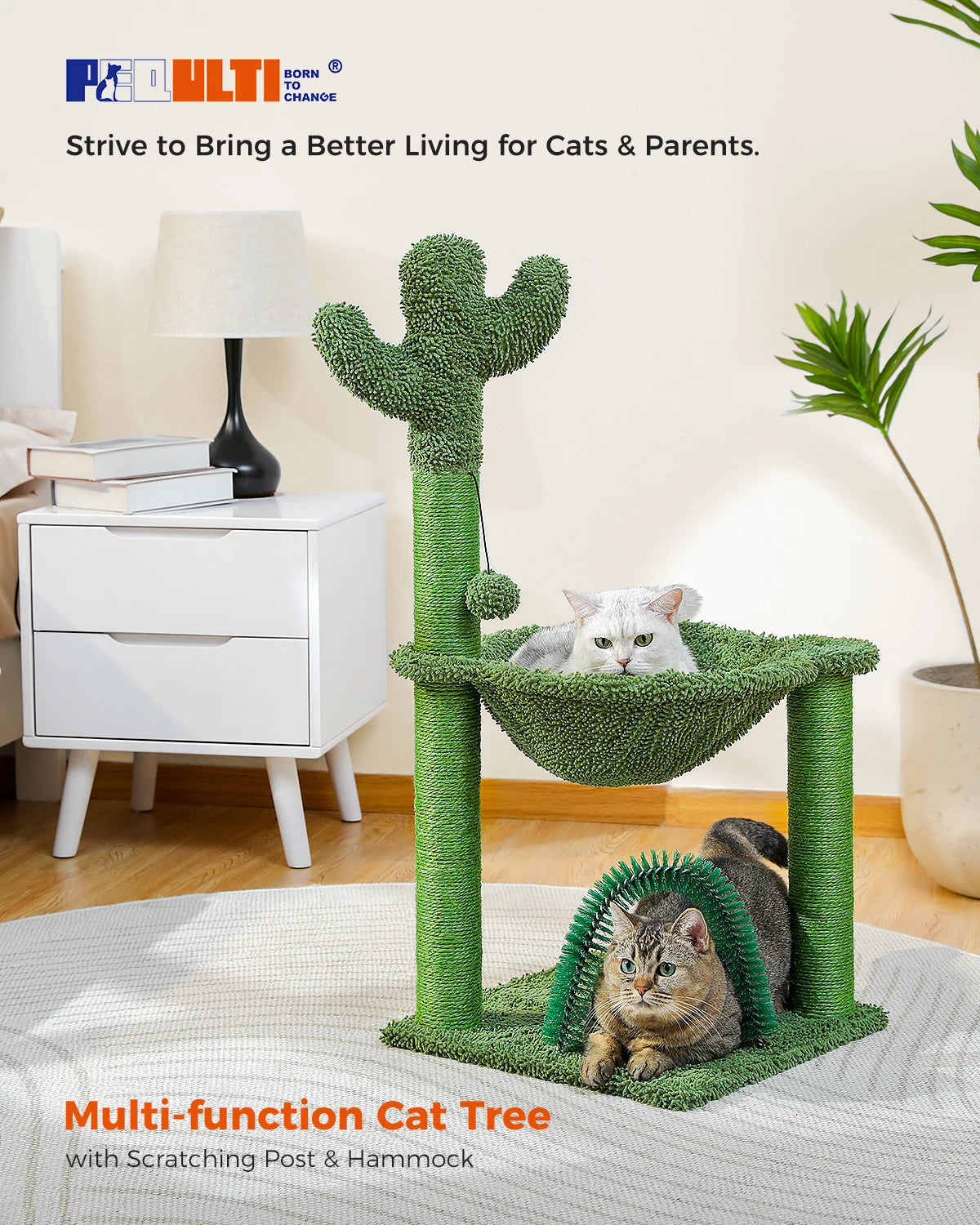 Cactus Cat Tree 33 Inch - Cat Tower with Sisal Scratching Posts and Cozy Hammock 🐾