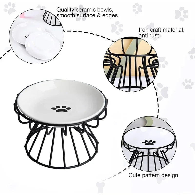 Bol en Céramique sur Support en Métal - Mangeoire Surélévée pour Chats et Chiots 🐾