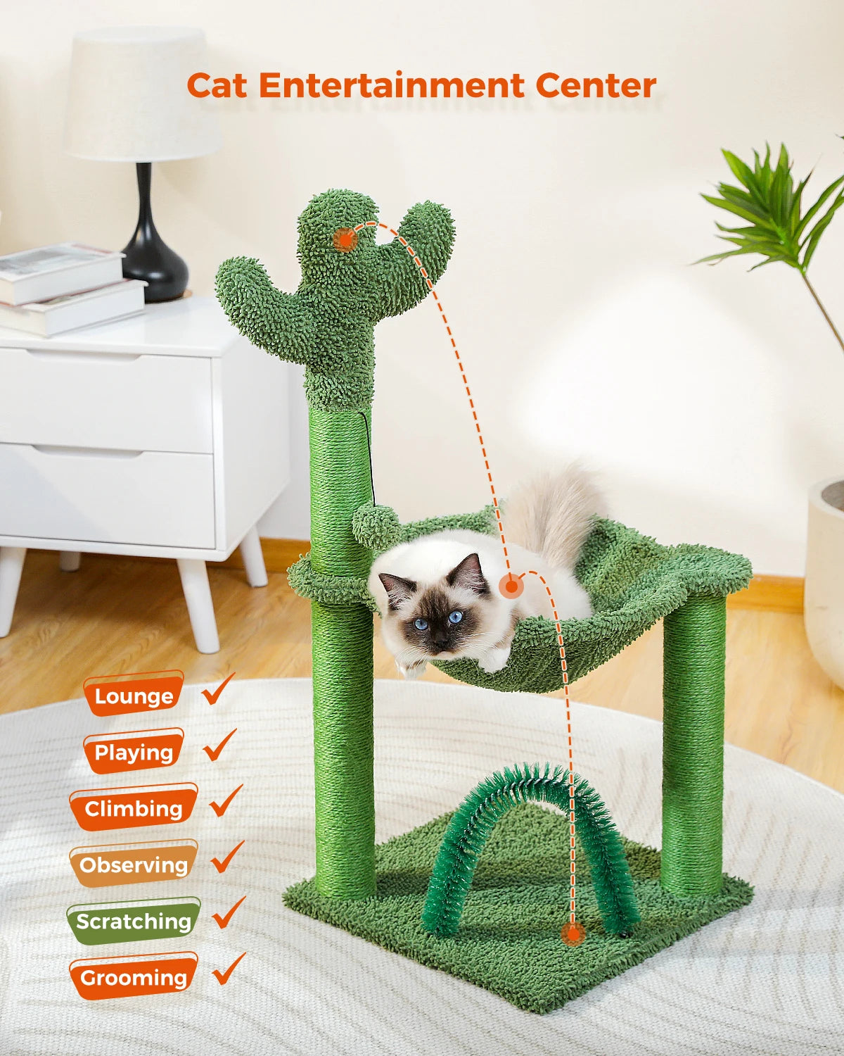 Cactus Cat Tree 33 Inch - Cat Tower with Sisal Scratching Posts and Cozy Hammock 🐾