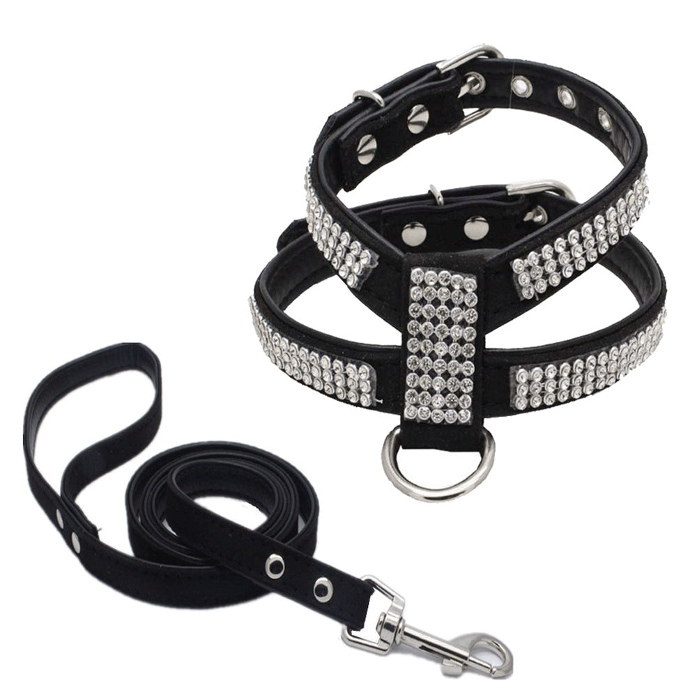 Shiny Rhinestone Pet Chest Harness Dog Leash