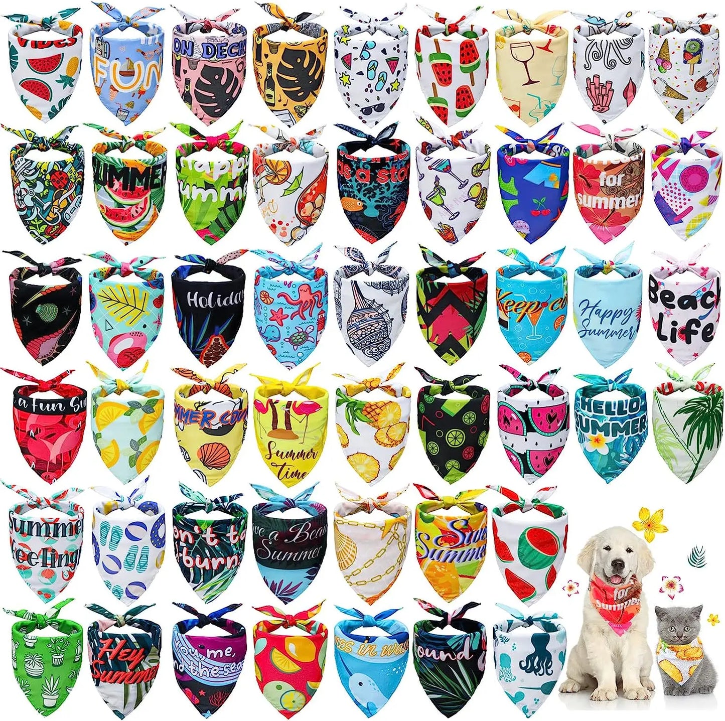 Lot de 50 Bandanas Hawaïens pour Chiens - Écharpes Triangulaires Douces et Colorées 🐾