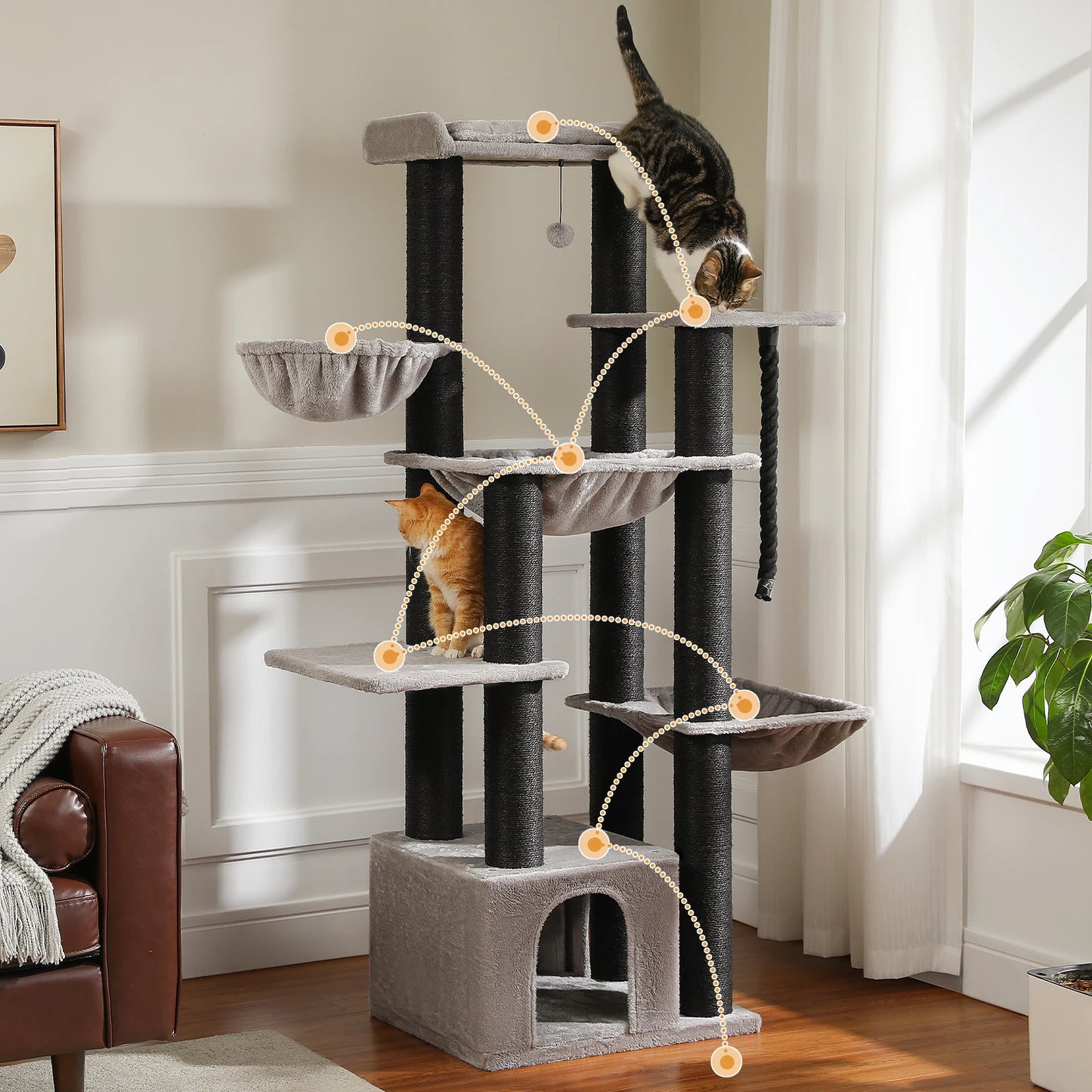 Arbre à Chat XXL pour Grands Chats - Tour Robuste avec Hamac, Perchoirs et Poteaux en Sisal 🐾